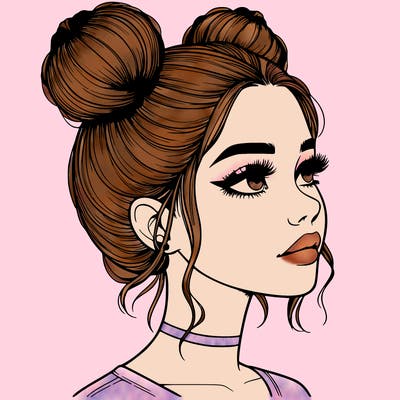 realistic girl with buns on the top of her head