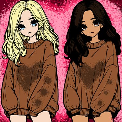 realistic girl with baggy sweater