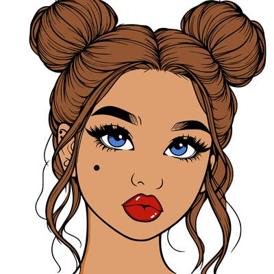 realistic girl with two buns on her hair and lips