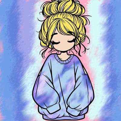 girl with baggy sweatshirt and messy bun