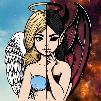 realistic angel half demon