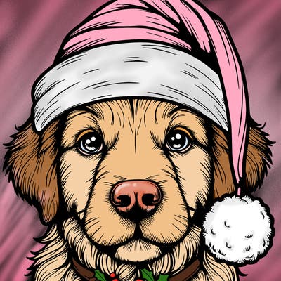realistic dog with a christmas hat