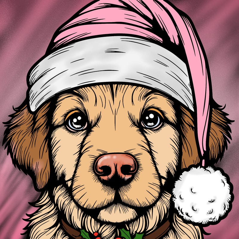 realistic dog with a christmas hat