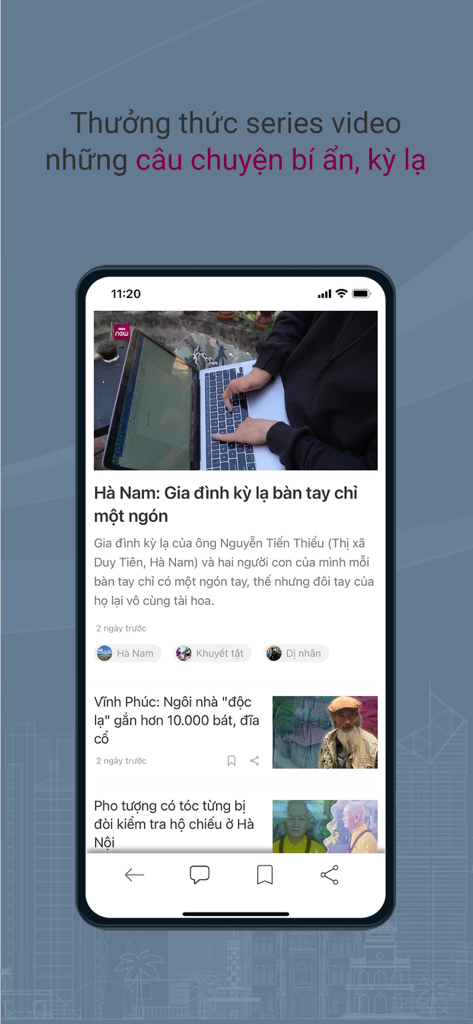 VTC NOW - VTC NOW 앱 화면은 베트남어로 된 미스터리하고 이상한 비디오 이야기 모음을 보여줍니다.