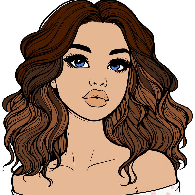 realistic girl with wavy hair and lips