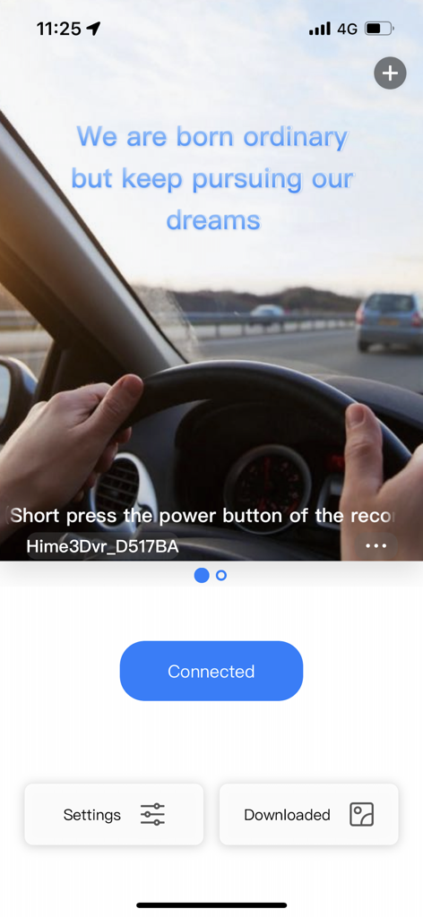 GoLook app dashboard showing connected status and dashcam view