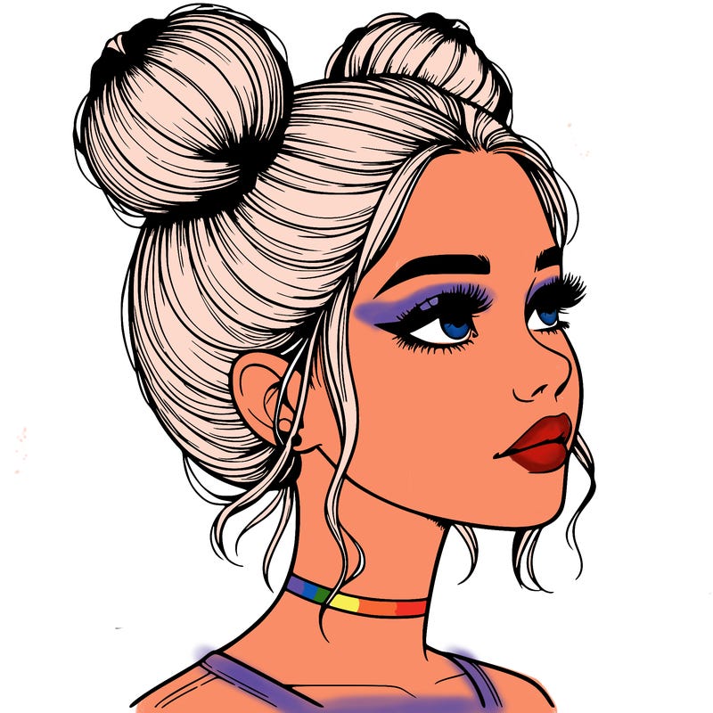 realistic girl with buns on the top of her head