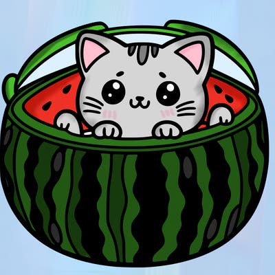 cat inside a watermelon