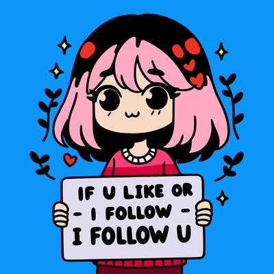 a girl holding a sign that says if u like or follow i will follow u