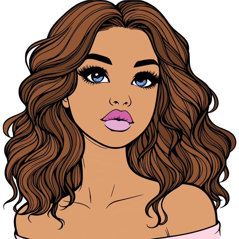 realistic girl with wavy hair and lips
