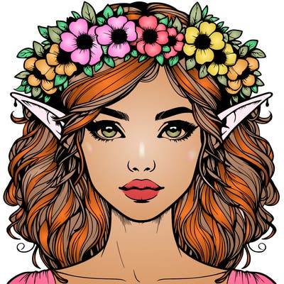 realistic female elf with flower crown