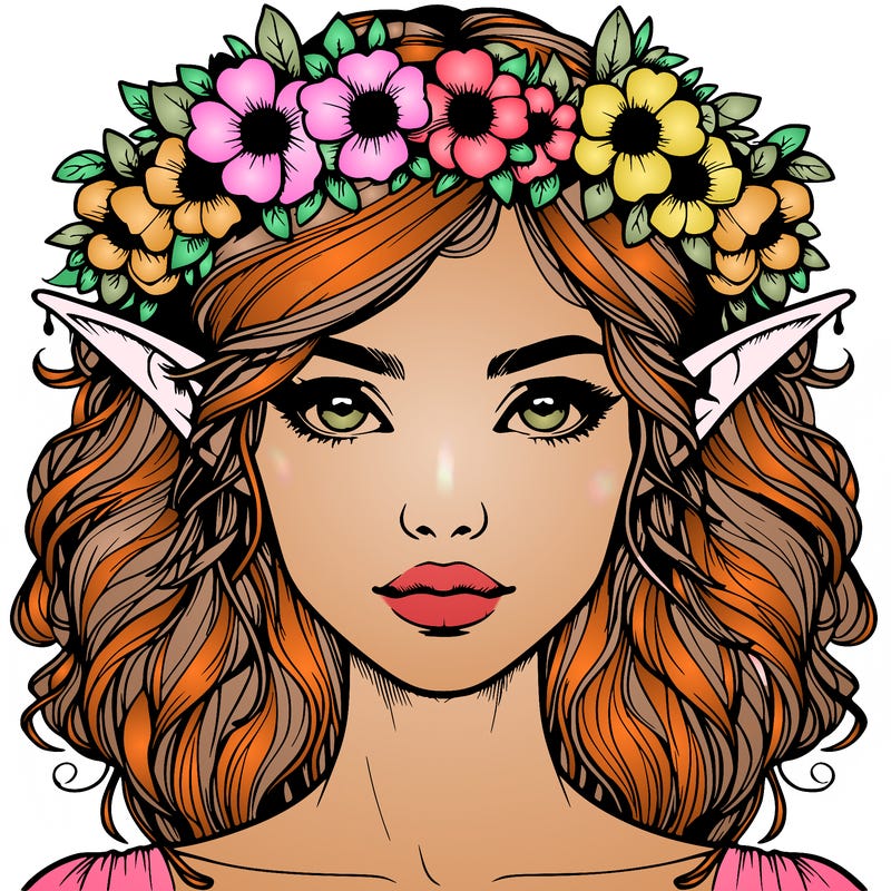 realistic female elf with flower crown