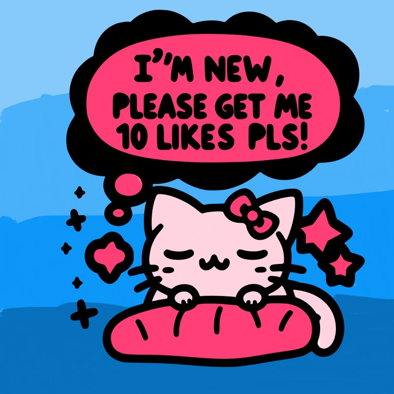 kitty taking a nap dream talking and saying "i'm new, please get me at least 10 likes pls!!"
