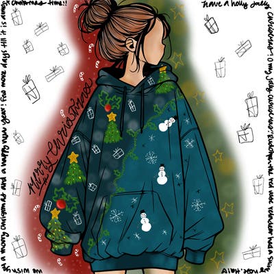 realistic girl with a oversized sweatshirt on and a bun