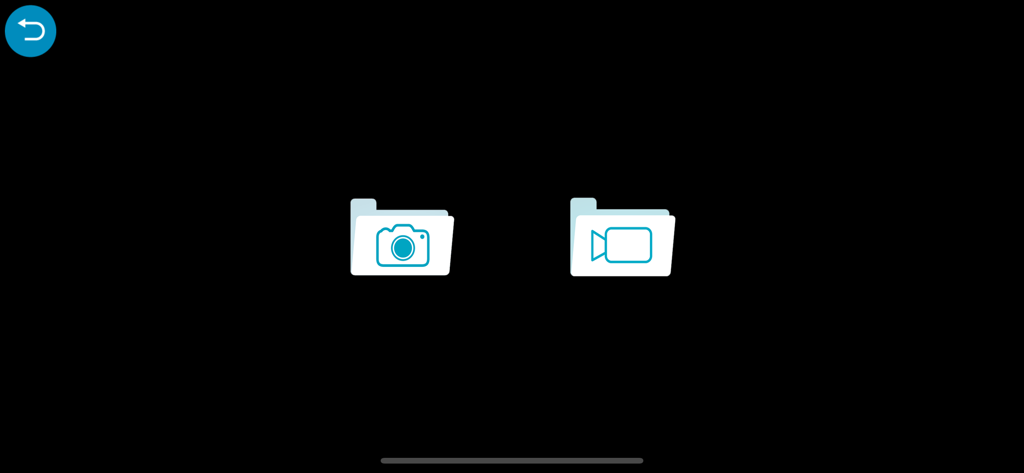 Wifi-Check - Écran de la bibliothèque multimédia de l'application Wifi-Check montrant les dossiers pour les photos et vidéos d'inspection sauvegardées