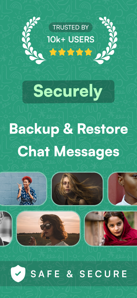 Whats Web Dual Messenger App - Promotional screen for Whats Web Dual Messenger app highlighting secure chat backup and restore features trusted by over ten thousand users
