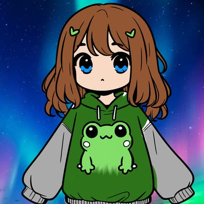 girl wearing frogging sweatshirt