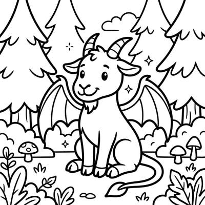 Introduce your little one to a friendly Jersey Devil in this enchanting forest scene. Designed with ultra-thick lines and large areas, this coloring page is perfect for developing toddler motor skills and sparking creativity.