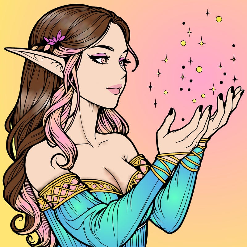 realistic elf girl doing magic