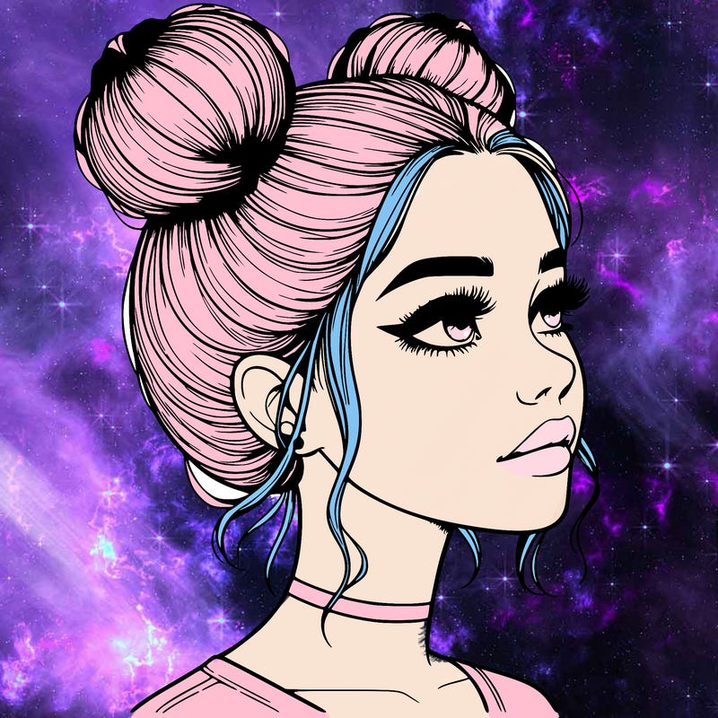 realistic girl with buns on the top of her head