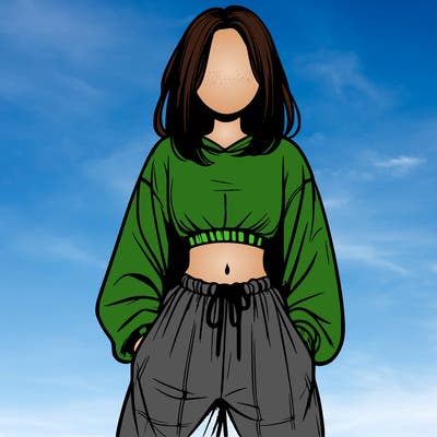 realistic girl faceless with baggy pants and a crop top