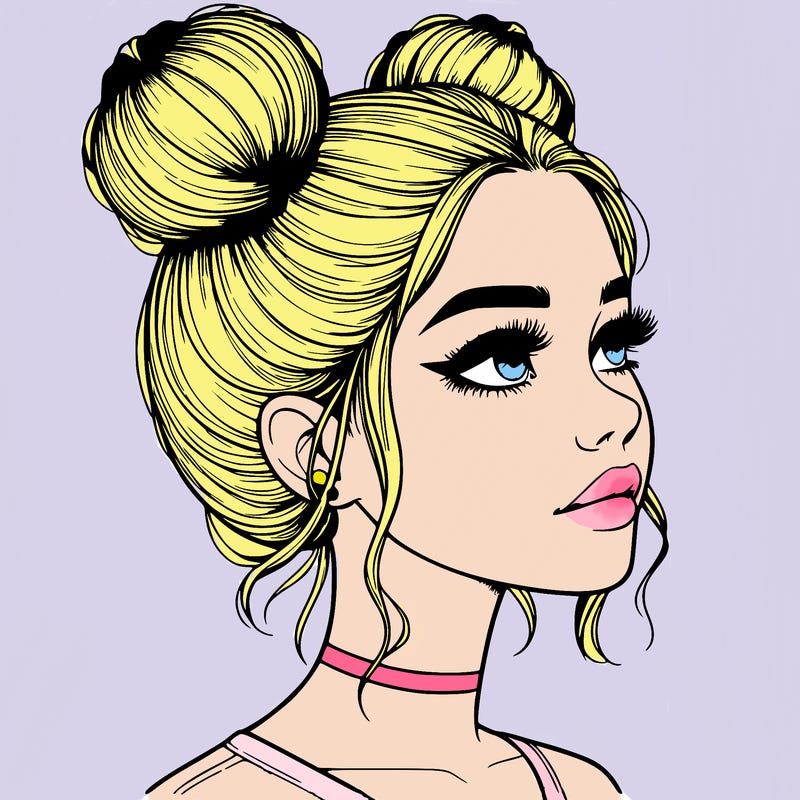 realistic girl with buns on the top of her head