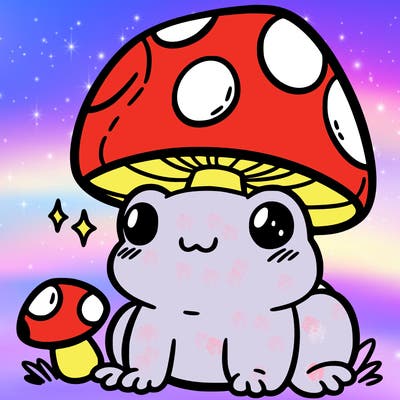 a cute frog with a mushroom hat