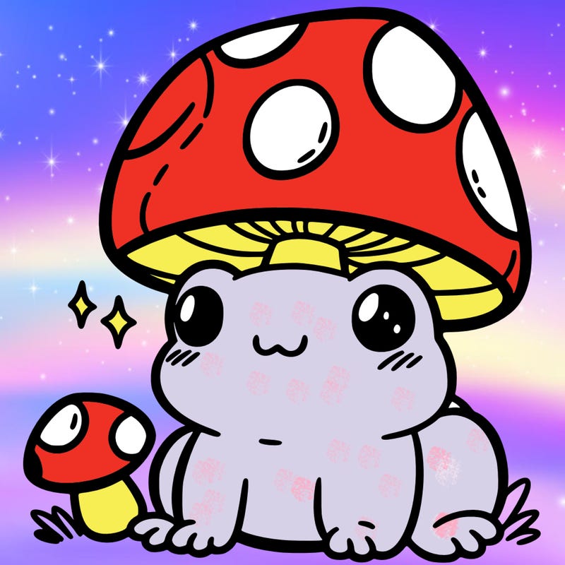 a cute frog with a mushroom hat