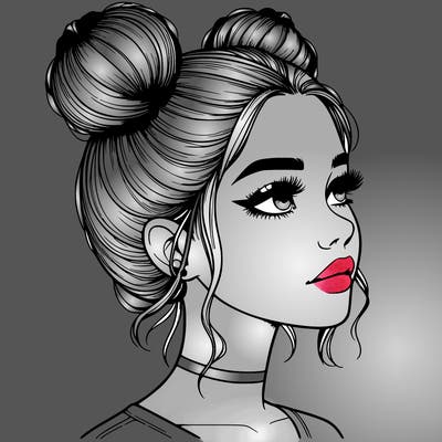 realistic girl with buns on the top of her head