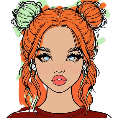realistic girl with two buns in hair and lips