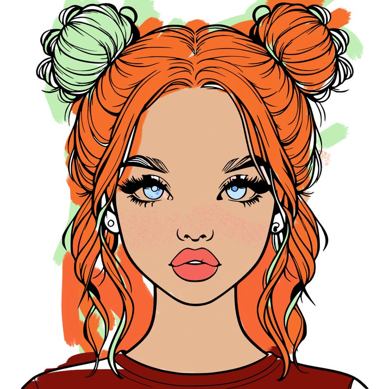 realistic girl with two buns in hair and lips