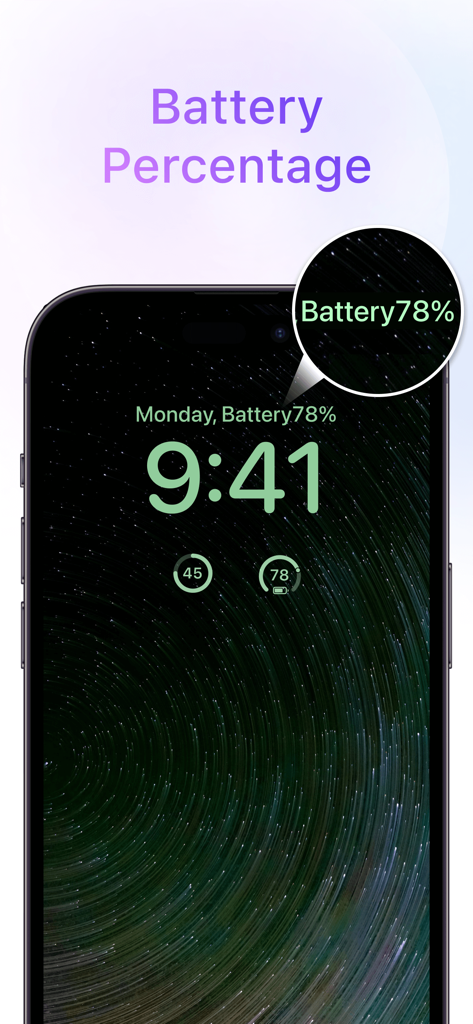 Écran de verrouillage iPhone doté d'un widget de pourcentage de batterie et d'indicateurs d'état du système