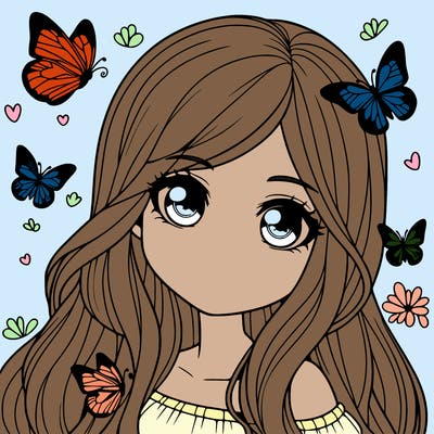 realistic girl with butterflies around her
