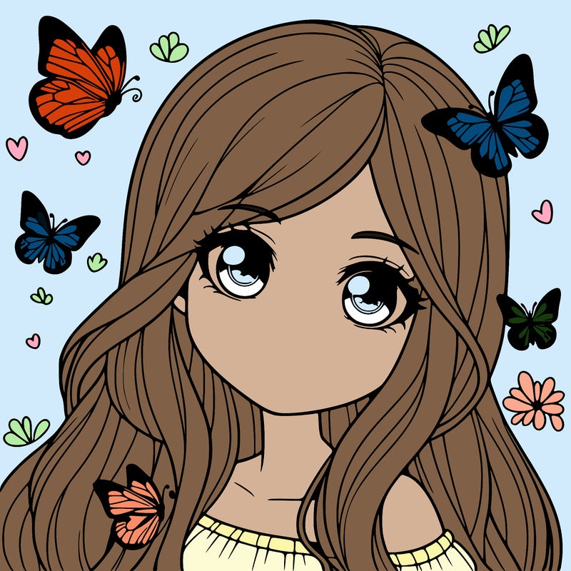 realistic girl with butterflies around her