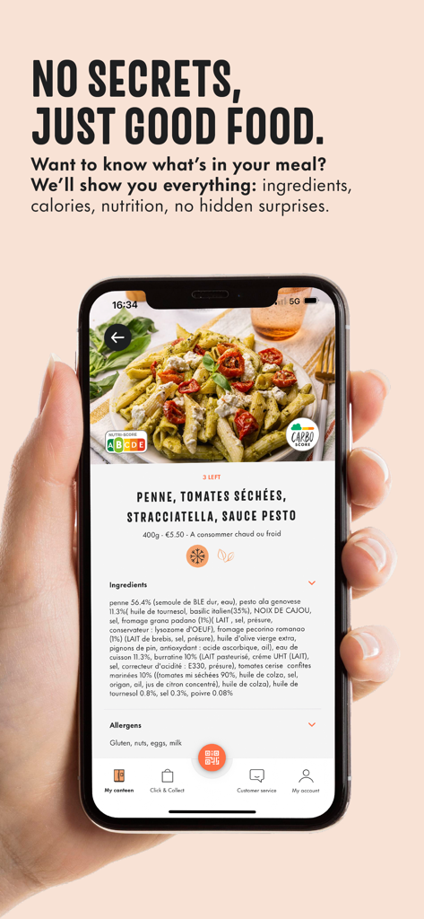 O aplicativo Foodles exibindo ingredientes e detalhes nutricionais de uma refeição