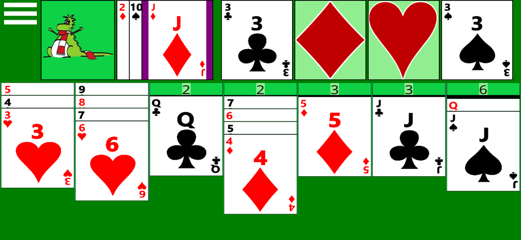 Accessible Solitaire - Gameplay screenshot of Accessible Solitaire featuring high contrast playing cards with large print numbers and symbols for better visibility