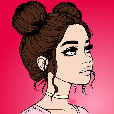realistic girl with buns on the top of her head