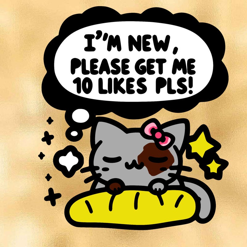 kitty taking a nap dream talking and saying "i'm new, please get me at least 10 likes pls!!"