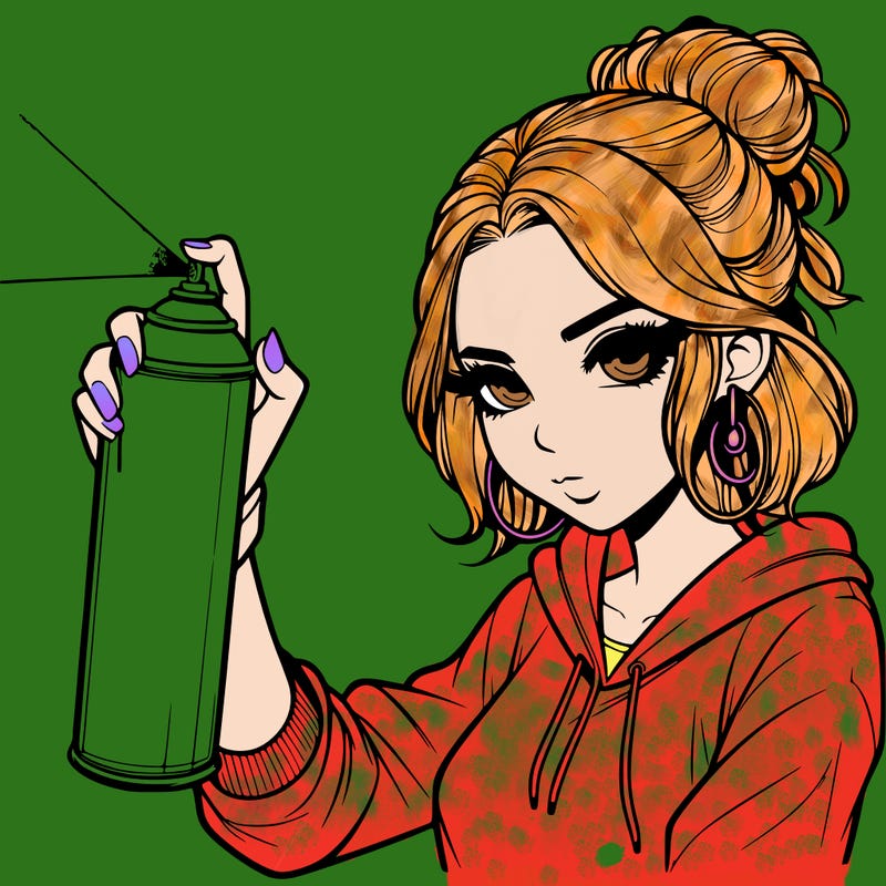 a realistic girl spray painting