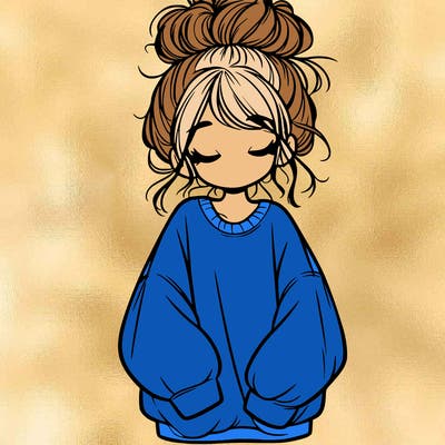 girl with baggy sweatshirt and messy bun