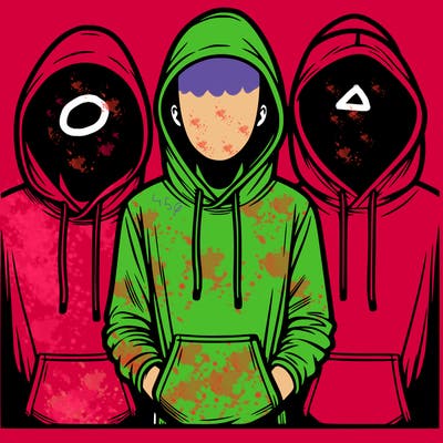 3 faceless people in  hoodies