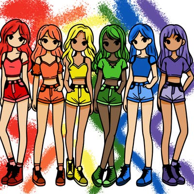 a group of girls wearing crop tops and shorts
