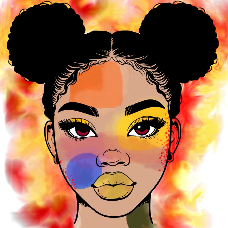 realistic black woman with two buns