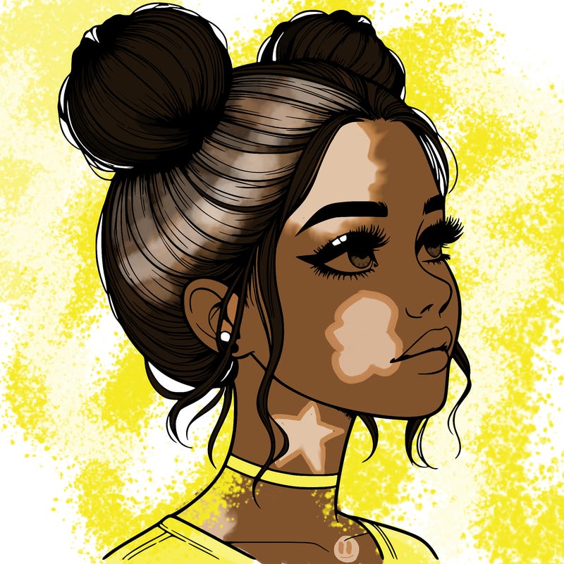 realistic girl with buns on the top of her head