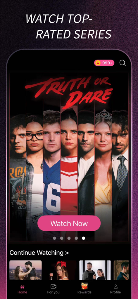SaltyTV - SaltyTV home screen displaying the Truth or Dare series with a Watch Now button.