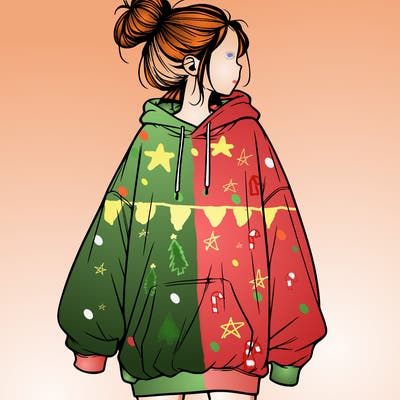 realistic girl with a oversized sweatshirt on and a bun