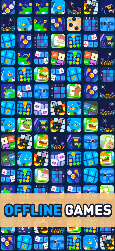 Offline Games No Wifi Games - - A diverse grid of casual offline game icons including puzzles and logic games