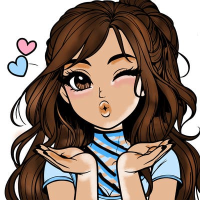 realistic girl winking and blowing a kiss while making heart hands