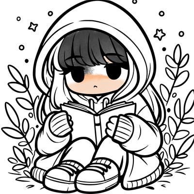 girl in oversized hoodie reading a book