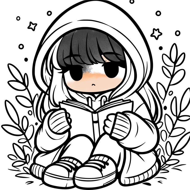 girl in oversized hoodie reading a book